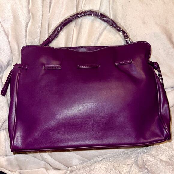 Badgley Mischka Drawstring Bucket Bag Plum Gold Tone New Without Tags - Picture 4 of 8